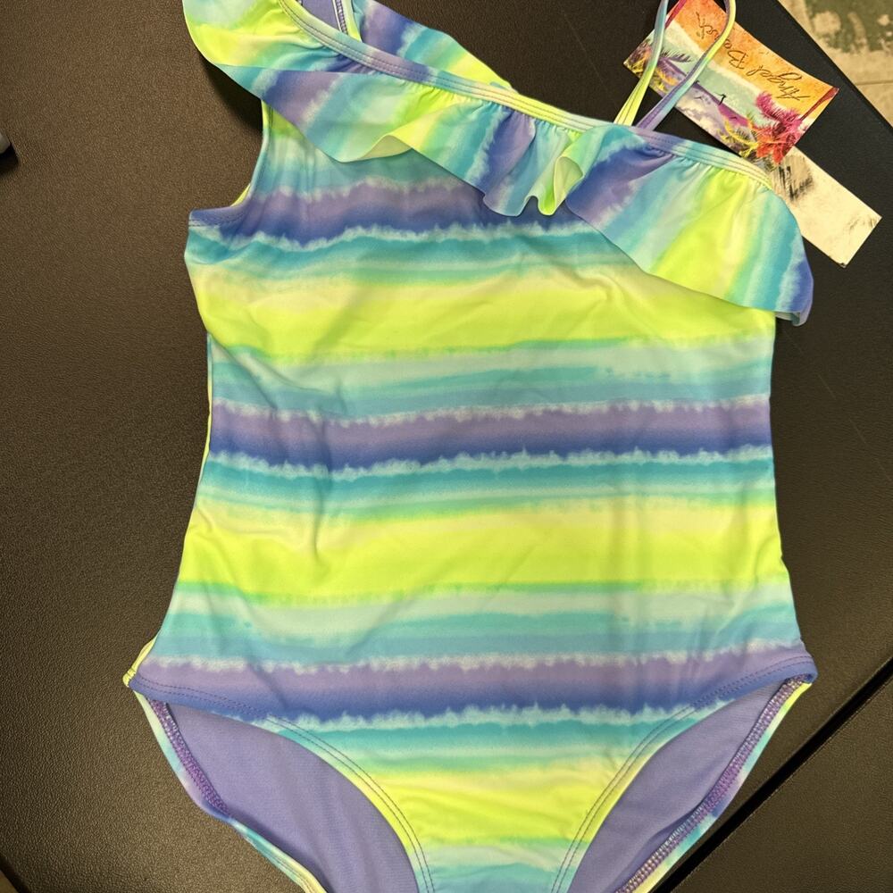 Angel Beach Girls Tie Dye One Piece Swimsuit with Ruffle Size 10/12
